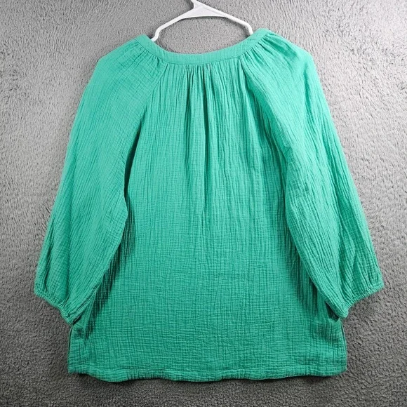 Soft Surroundings Tunic Top‎ Blouse Women Medium Split Neck 3/4 Sleeve Green - Picture 6 of 9
